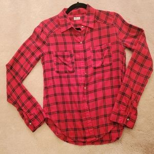 Red and Navy Plaid Button Up